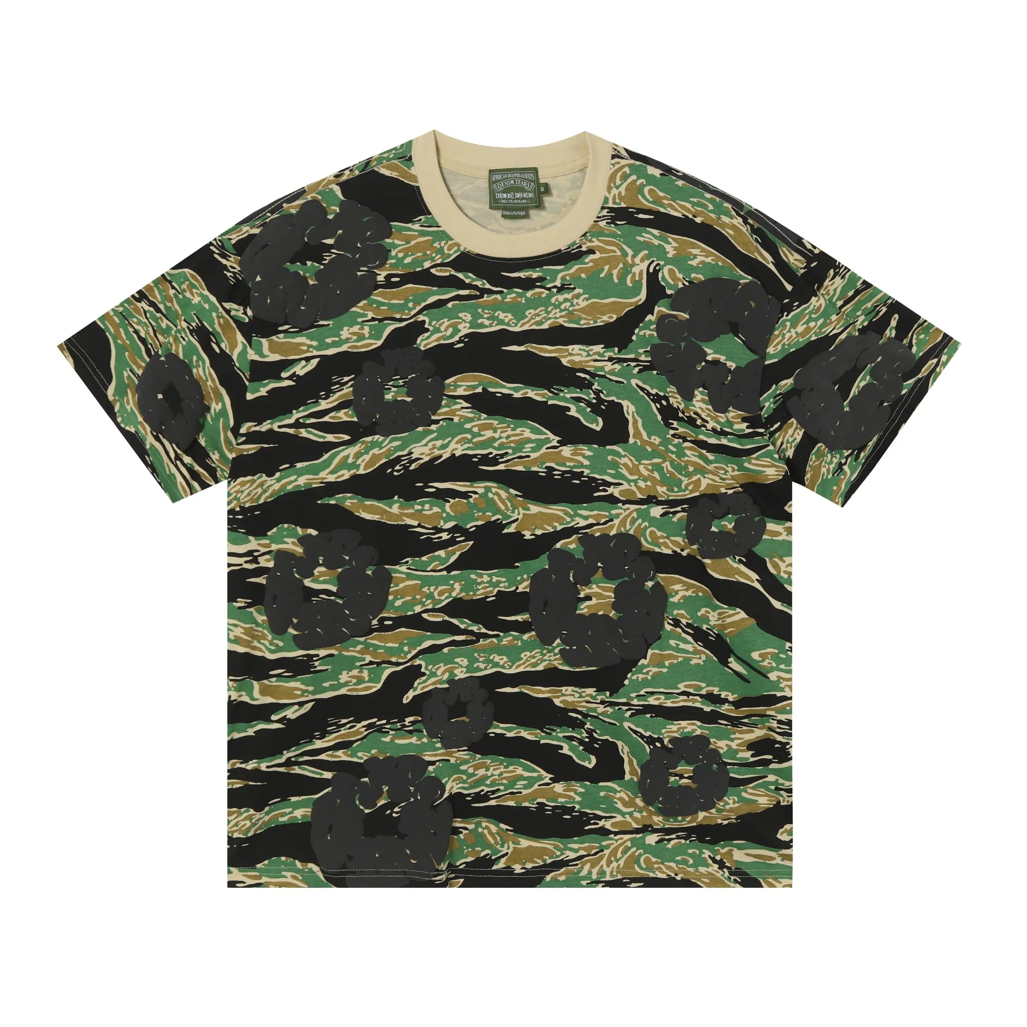 208# DENIM TEARS Kapok European and American trendy brand high quality foam flocking camouflage printed short-sleeved suit Color Camouflage blue Camouflage powder Camouflage gray Camouflage apricot Camouflage green Size S-XL